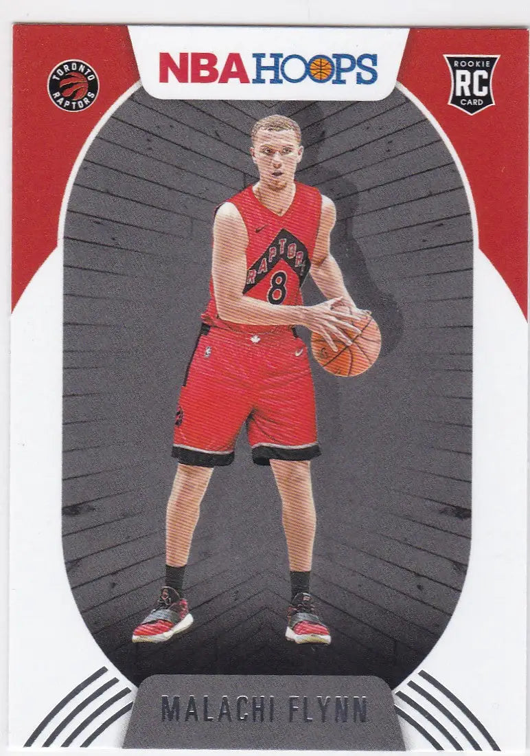 Basketball trading card of Malachi Flynn in a Toronto Raptors uniform from Panini NBA Hoops