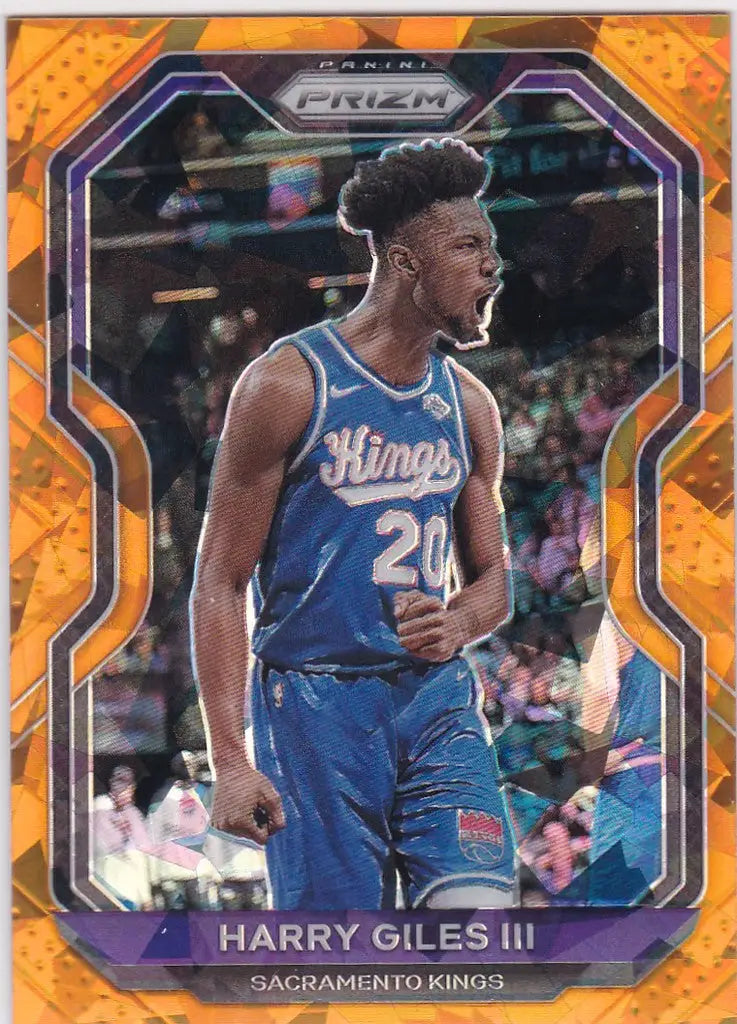 Basketball trading card of Harry Giles III in Sacramento Kings blue jersey, Panini Orange Crackled
