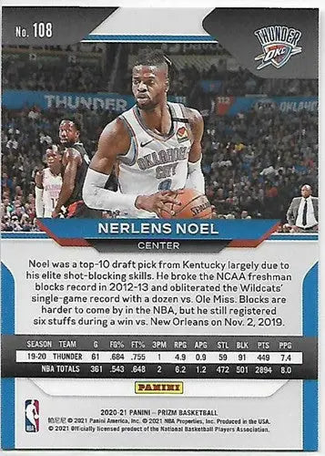 2020-21 Panini Prizm #108 Nerlens Noel NM-MT Thunder - Basketball Card Single