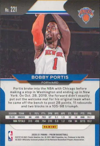 Panini Prizm Bobby Portis basketball card with original gloss from 2020-21 Knicks