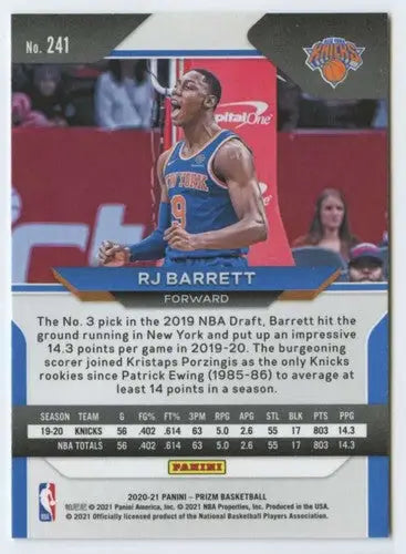 2020-21 Panini Prizm #241 RJ Barrett NM-MT Knicks - Basketball Card Single