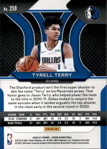 2020-21 Panini Prizm #259 Tyrell Terry NM-MT RC Rookie Mavericks - Basketball Card Single