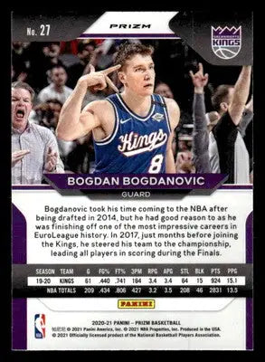 2020-21 Panini Prizm #27 Bogdan Bogdanovic Silver Prizm Sacramento Kings - Basketball Card Single