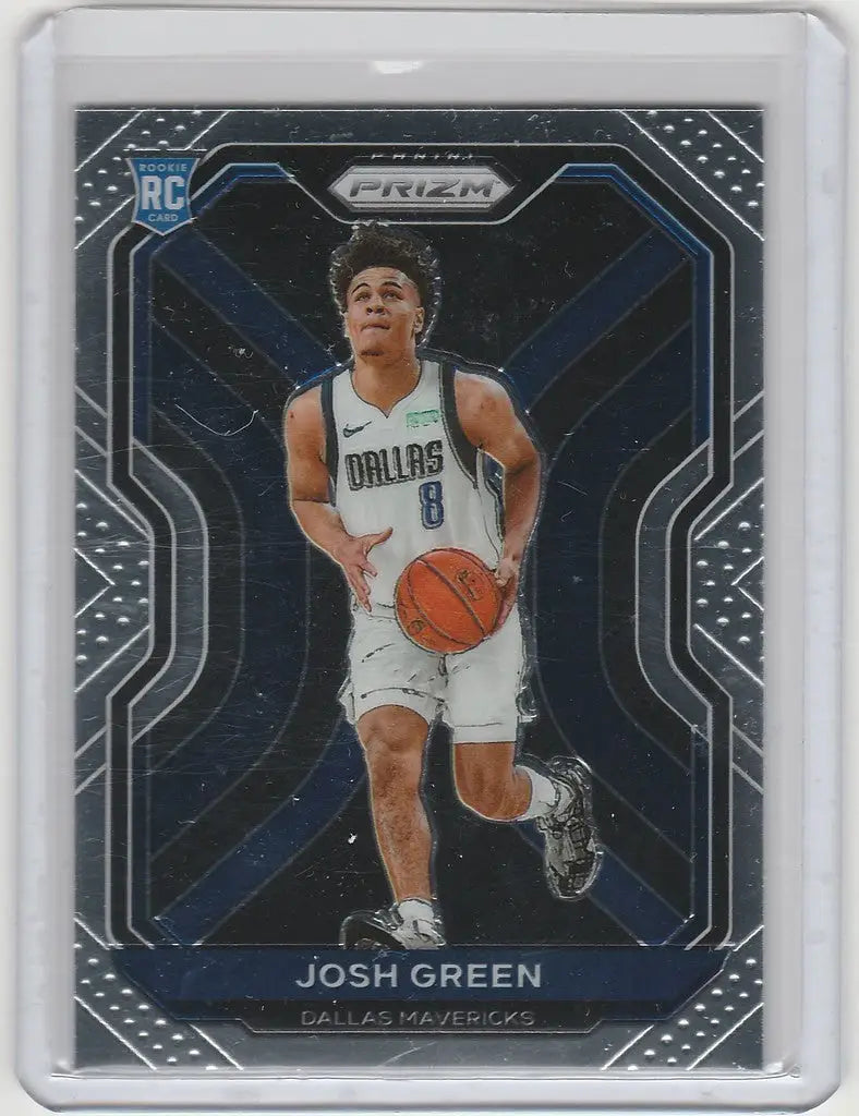 Basketball trading card of Josh Green Dallas Mavericks in Panini Prizm white uniform
