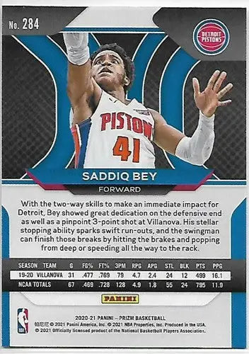 2020-21 Panini Prizm #284 Saddiq Bey NM-MT RC Rookie Pistons - Basketball Card Single