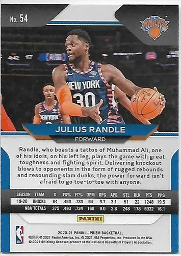 Basketball trading card of Julius Randle from Panini Prizm with original gloss