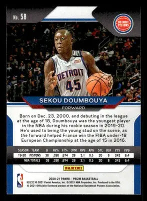 2020-21 Panini Prizm #58 Sekou Doumbouya - Basketball Card Single