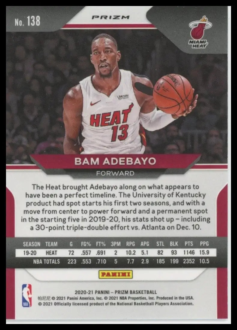 2020-21 Panini Prizm - Bam Adebayo #138 Silver Prizm