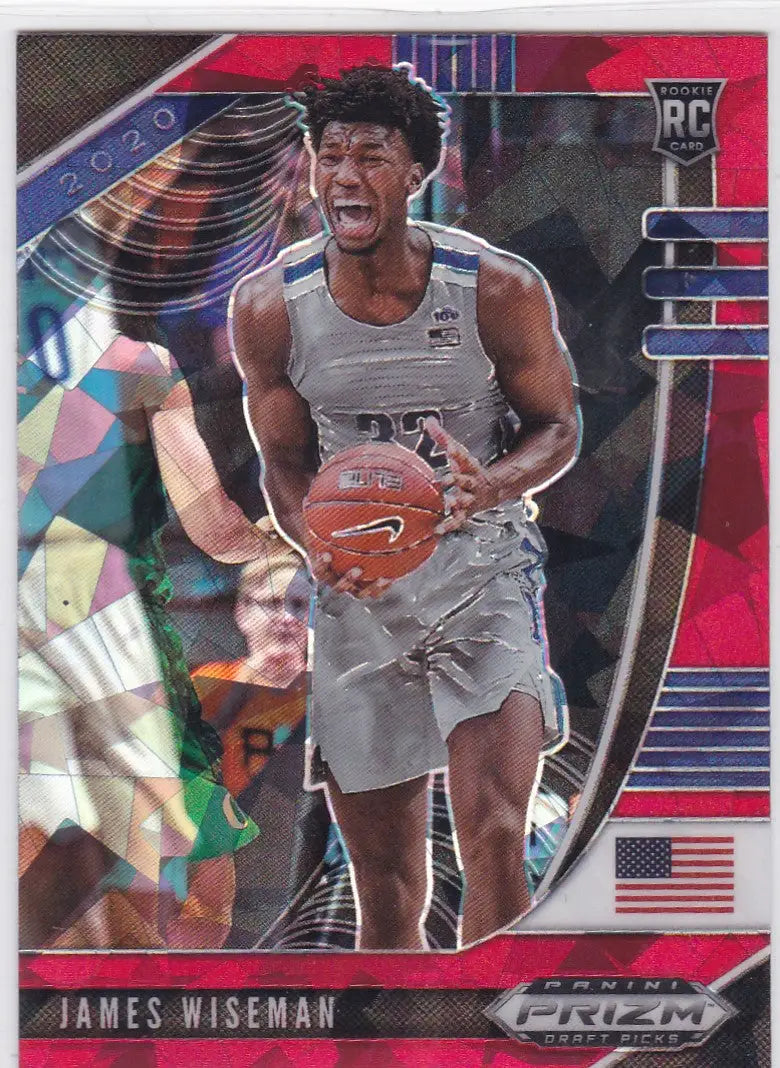 Basketball trading card of James Wiseman in white uniform from Panini Prizm Draft