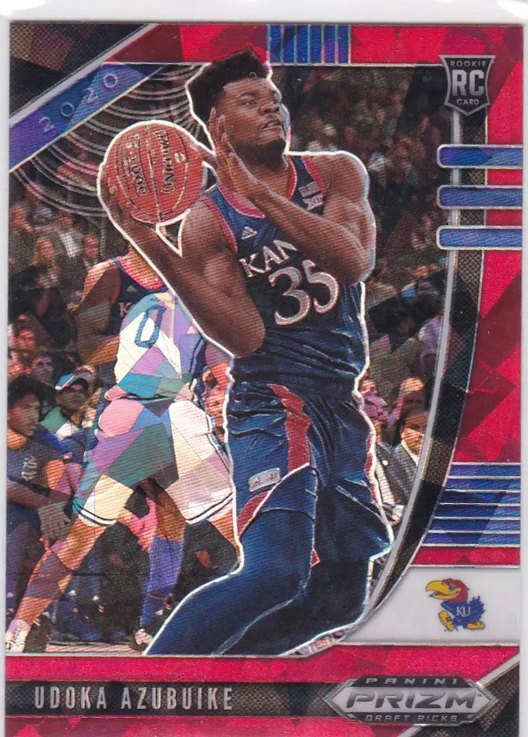 Basketball player in dark blue uniform showcasing 2020-21 Panini Prizm Draft Azubuike Red Ice