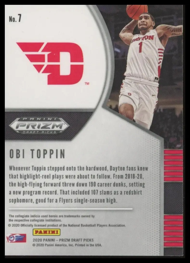 2020-21 Panini Prizm Draft Picks Obi Toppin #7 Rookie Dayton Flyers Basketball - Basketball Card Single