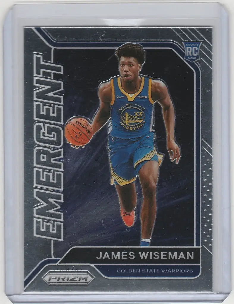 Basketball trading card of James Wiseman in blue uniform from Panini Prizm Emergent