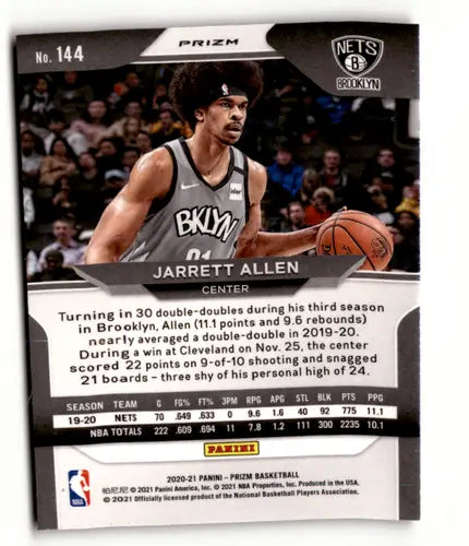 Jarrett Allen basketball card with ruby wave design from 2020-21 Panini Prizm Prizms