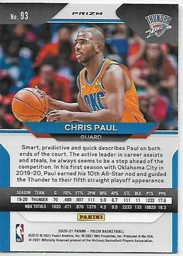 2020-21 Panini Prizm Prizms Silver #93 Chris Paul NM-MT Thunder - Basketball Card Single