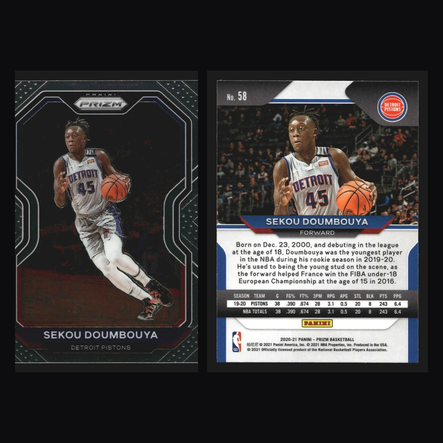 2020-21 Panini Prizm Sekou Doumbouya #58 Detroit Pistons