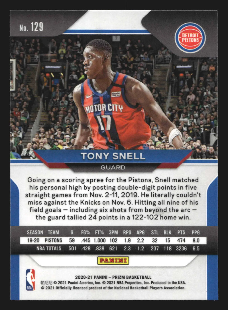 2020-21 Panini Prizm Tony Snell #129 Detroit Pistons