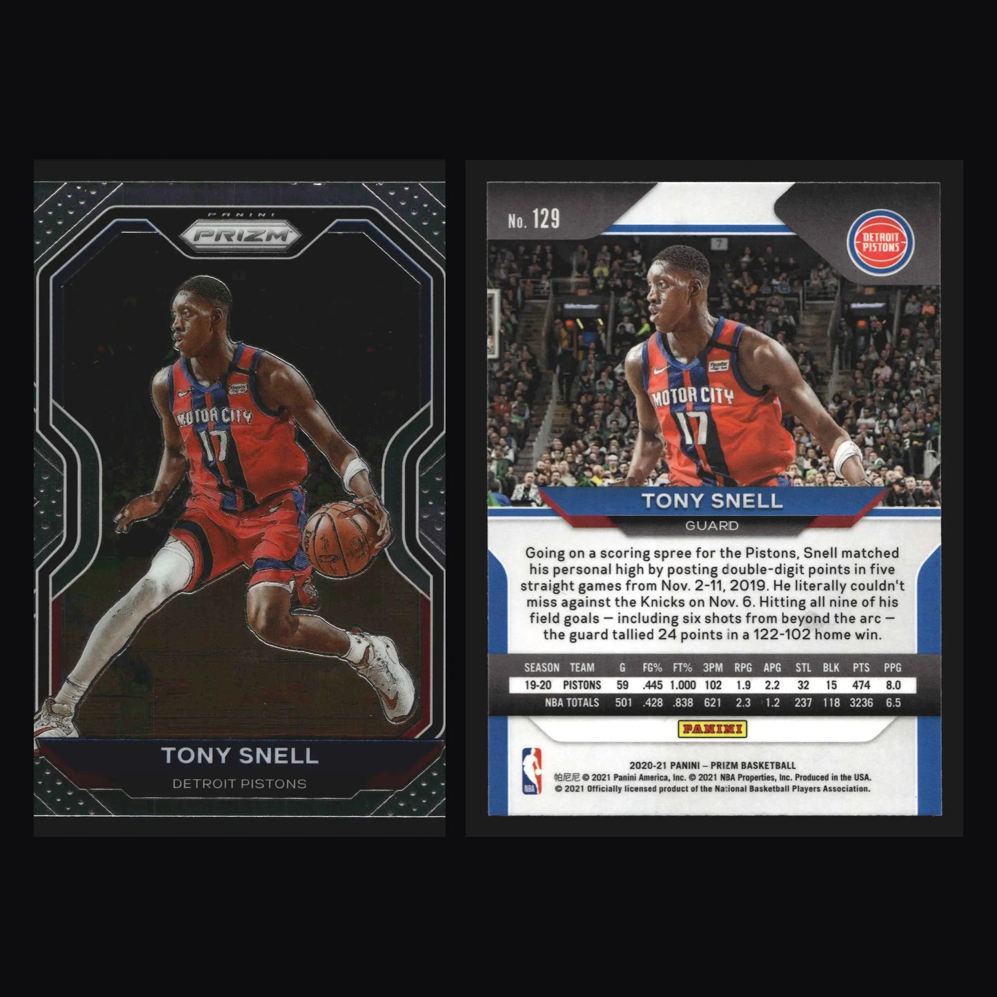 2020-21 Panini Prizm Tony Snell #129 Detroit Pistons