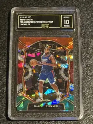 2020-21 Panini Select #37 Kawhi Leonard Red White Green Cracked Ice GMA 10 - Basketball Card Single