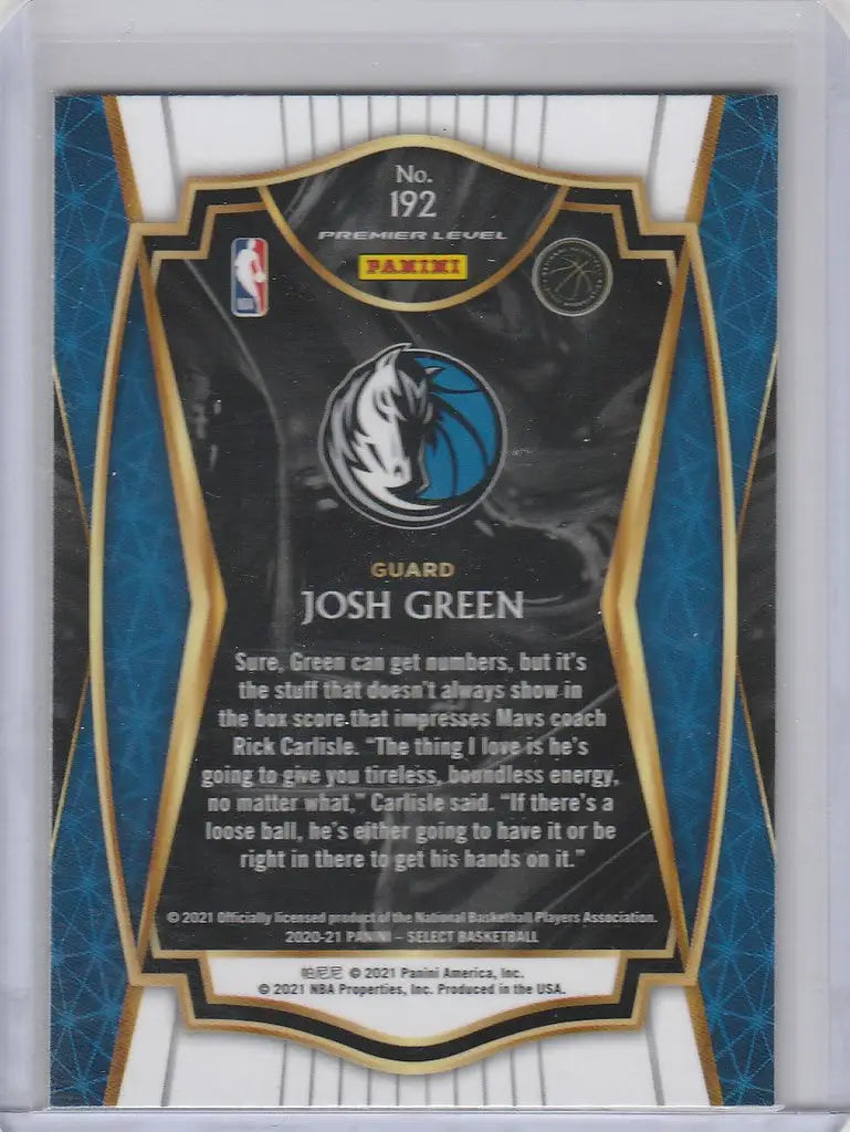Basketball trading card of Josh Green Dallas Mavericks, 2020-21 Panini Select Blue