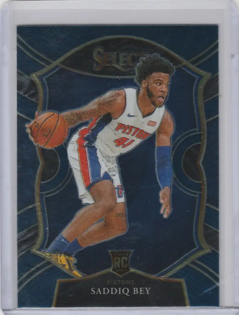 Basketball trading card of Saddiq Bey dribbling, 2020-21 Panini Select Blue