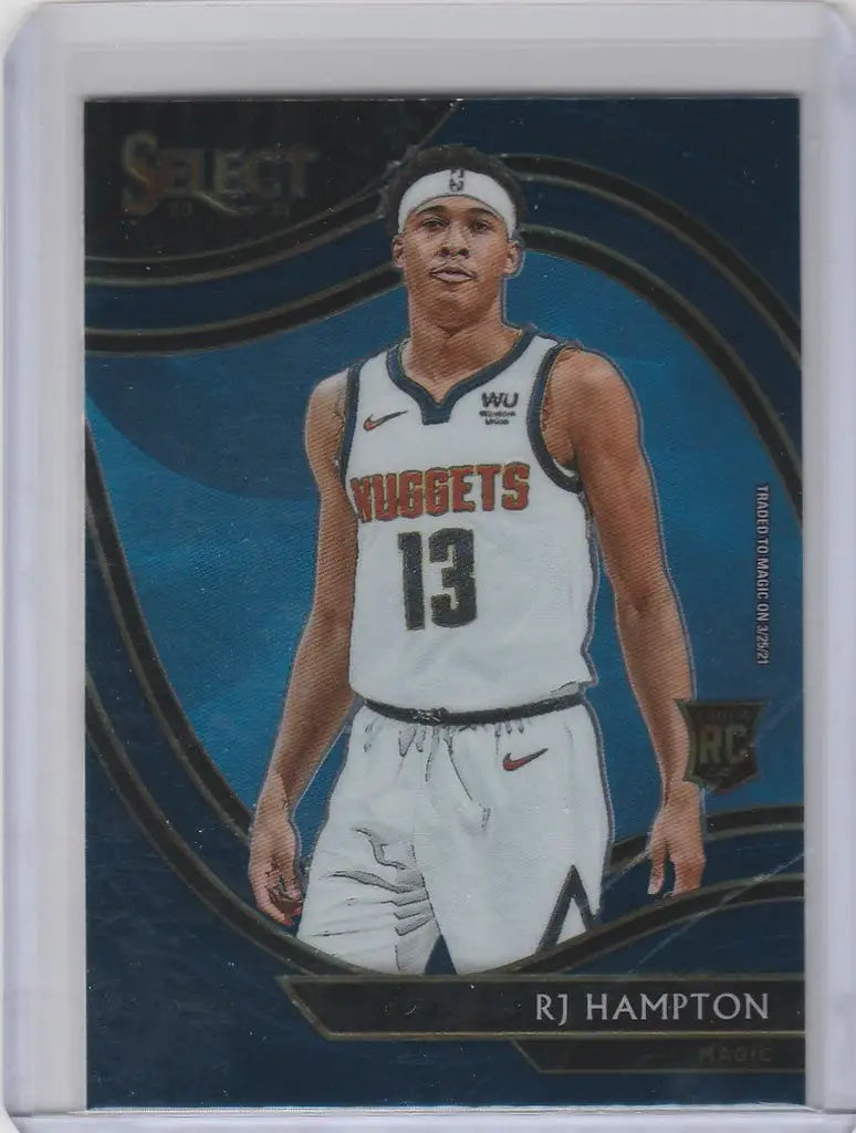 Basketball trading card of RJ Hampton in Denver Nuggets jersey from 2020-21 Panini Select Courtside