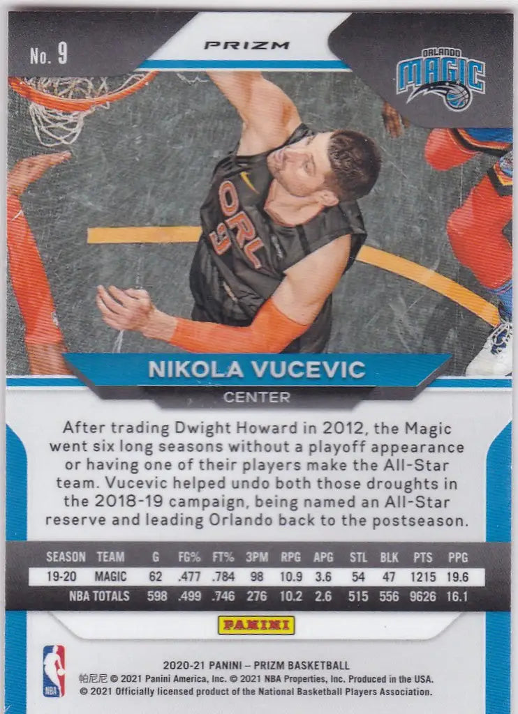 2020-21 Prizm #9 Nikola Vucevic ORANGE Cracked Ice Orlando Magic