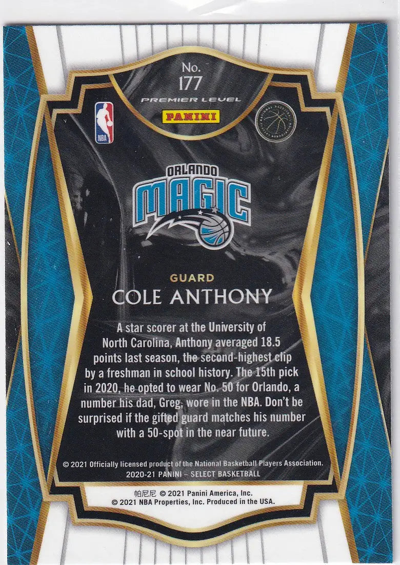 2020-21 SELECT #177 COLE ANTHONY- ORLANDO MAGIC