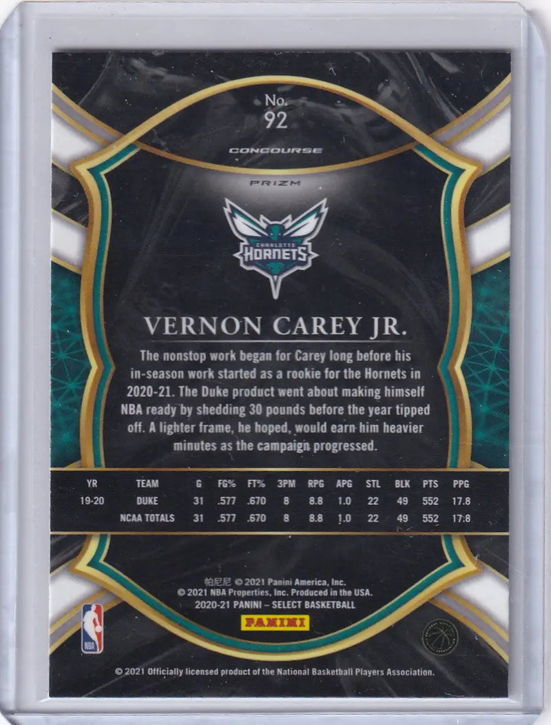 2020-21 SELECT #92 VERNON CAREY JR SCOPE- CHARLOTTE HORNETS - Basketball Card Single