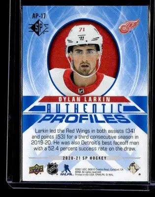 2020-21 SP #AP-17 Dylan Larkin Authentic Profiles Blue - Hockey Card Single