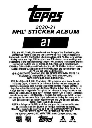 2020-21 Topps NHL Stickers #21 Clayton Keller NM-MT Foil ID:82310 - Hockey Card Single