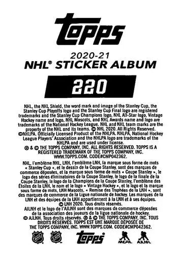 2020-21 Topps NHL Stickers #220 Mike Matheson NM-MT Panthers ID:82315 - Hockey Card Single