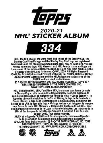 2020-21 Topps NHL Stickers #334 Pavel Buchnevich NM-MT NY Rangers ID:82319 - Hockey Card Single
