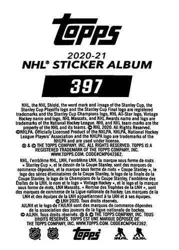 2020-21 Topps NHL Stickers #397 Brent Burns NM-MT Sharks ID:82321 - Hockey Card Single
