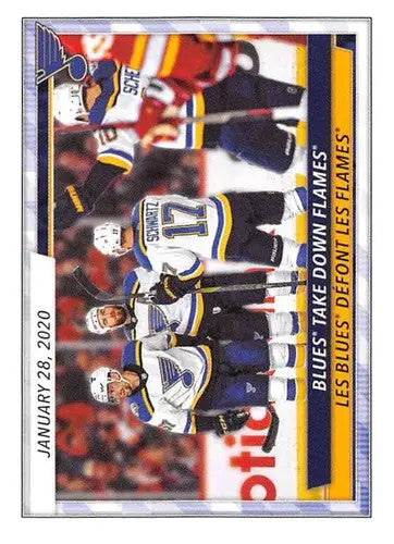 2020-21 Topps NHL Stickers #410 Blues Take Down Flames NM-MT Blues ID:82322 - Hockey Card Single