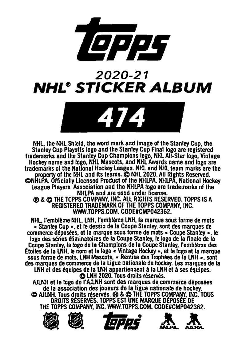 2020-21 Topps NHL Stickers #474 Alexander Edler NM-MT Canucks ID:82323 - Hockey Card Single