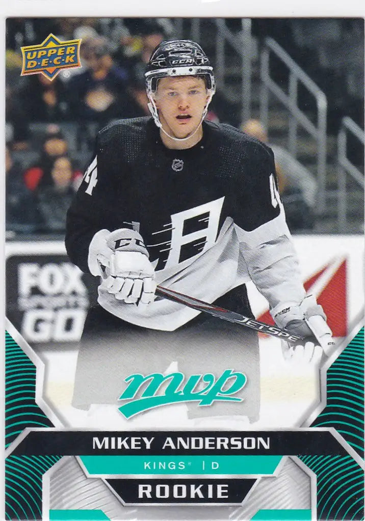 Mikey Anderson Los Angeles Kings hockey trading card in black and white jersey number 44
