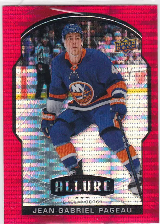Hockey trading card of Jean-Gabriel Pageau in New York Islanders blue and orange uniform