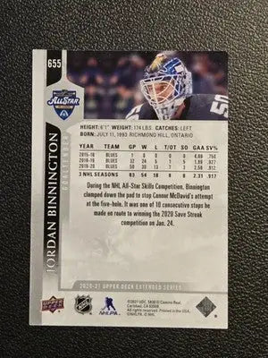 2020-21 Upper Deck #655 Jordan Binnington - Hockey Card Single
