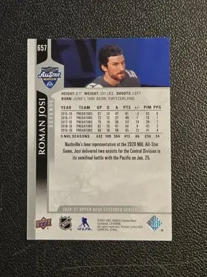 2020-21 Upper Deck #657 Roman Josi - Hockey Card Single