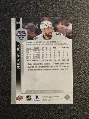 2020-21 Upper Deck #698 Shea Weber - Hockey Card Single