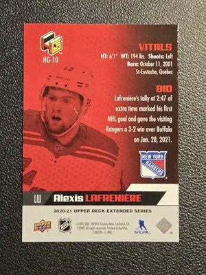 2020-21 Upper Deck #HG-10 Alexis Lafreniere HoloGrFx Rookies - Hockey Card Single