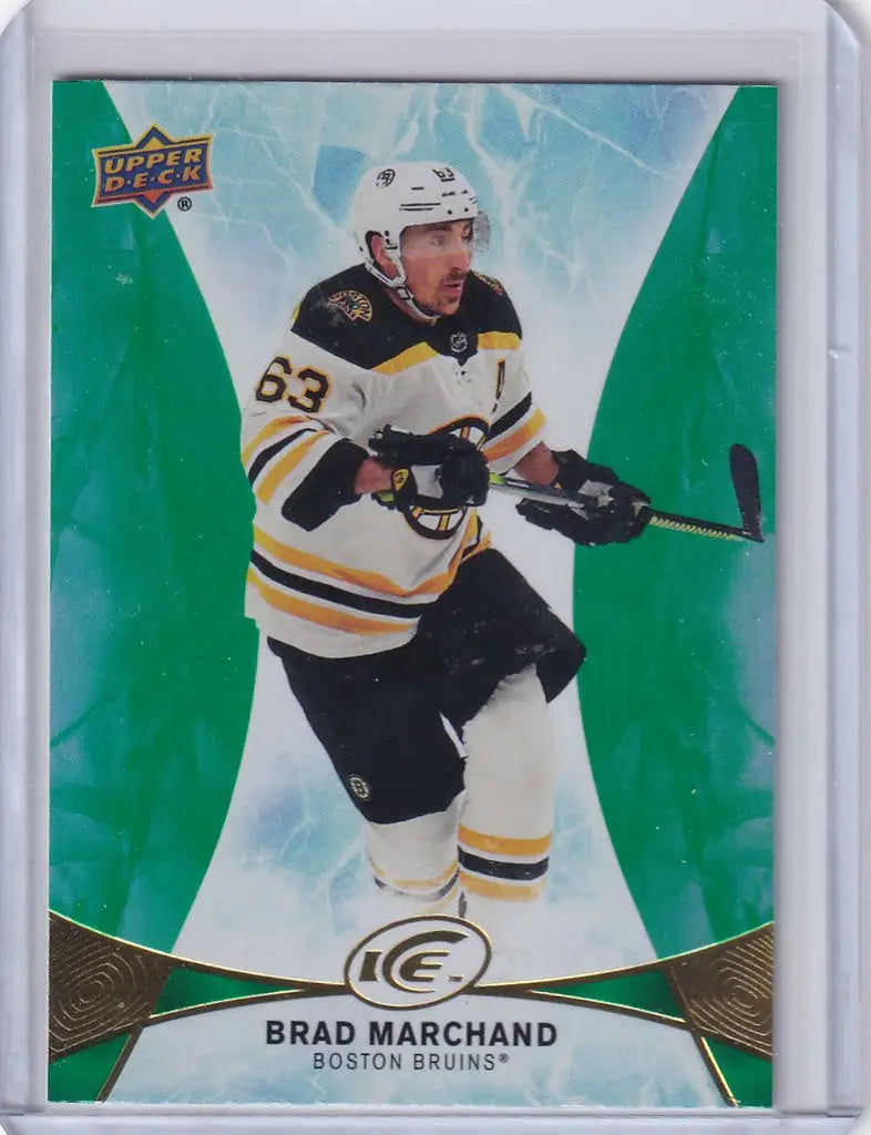 Hockey trading card of Brad Marchand Boston Bruins from Upper Deck Ice 2020-21 series