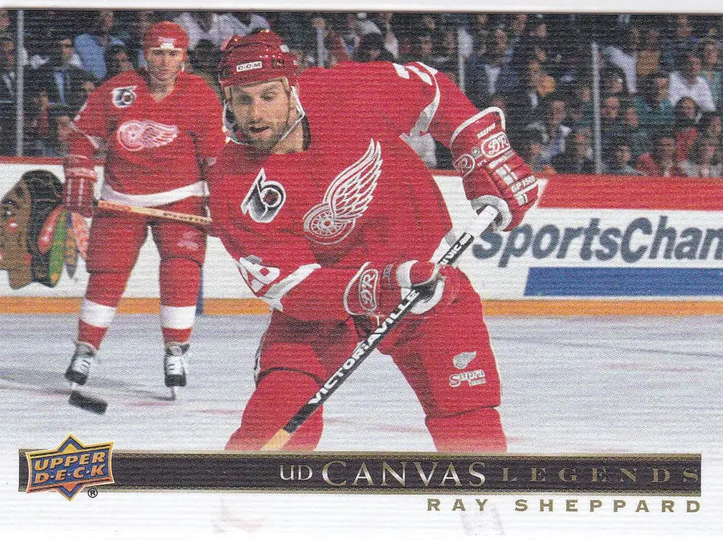 Hockey player in a red Detroit Red Wings jersey with Ray Sheppard Canvas by Upper Deck Signature