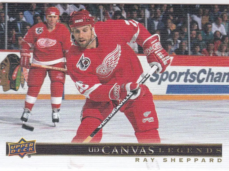 Hockey player in a red Detroit Red Wings jersey with Ray Sheppard Canvas by Upper Deck Signature