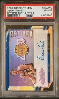 2020 Absolute Retired Autographs Jerry West Retired Auto-Level 2 PSA 8 #/10 - Basketball Card Single