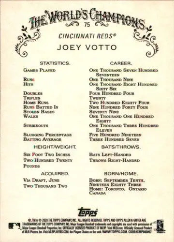 2020 Allen and Ginter #75 Joey Votto NM-MT Reds - Baseball Card Single