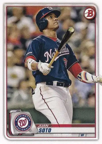2020 Bowman Juan Soto baseball card with original gloss displayed in Simply Sandoval store