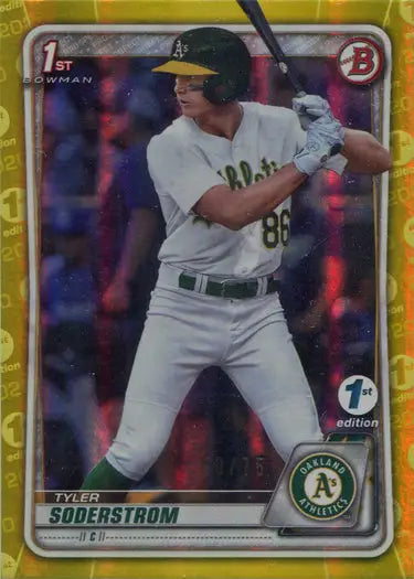 Tyler Soderstrom baseball card with 2020 Bowman first edition yellow border parallel design