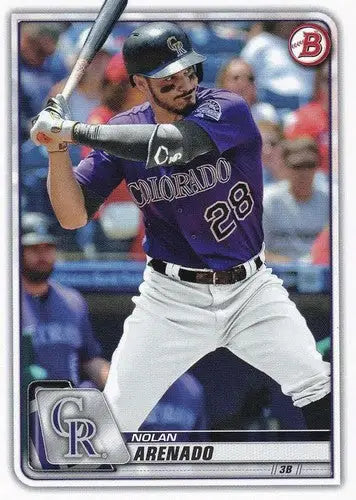 2020 Bowman Nolan Arenado baseball card featuring original gloss and Rockies team