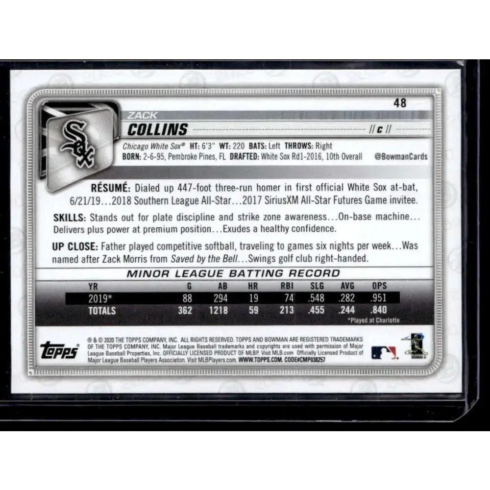 2020 Bowman #48 Zack Collins NM-MT - Baseball Card Single